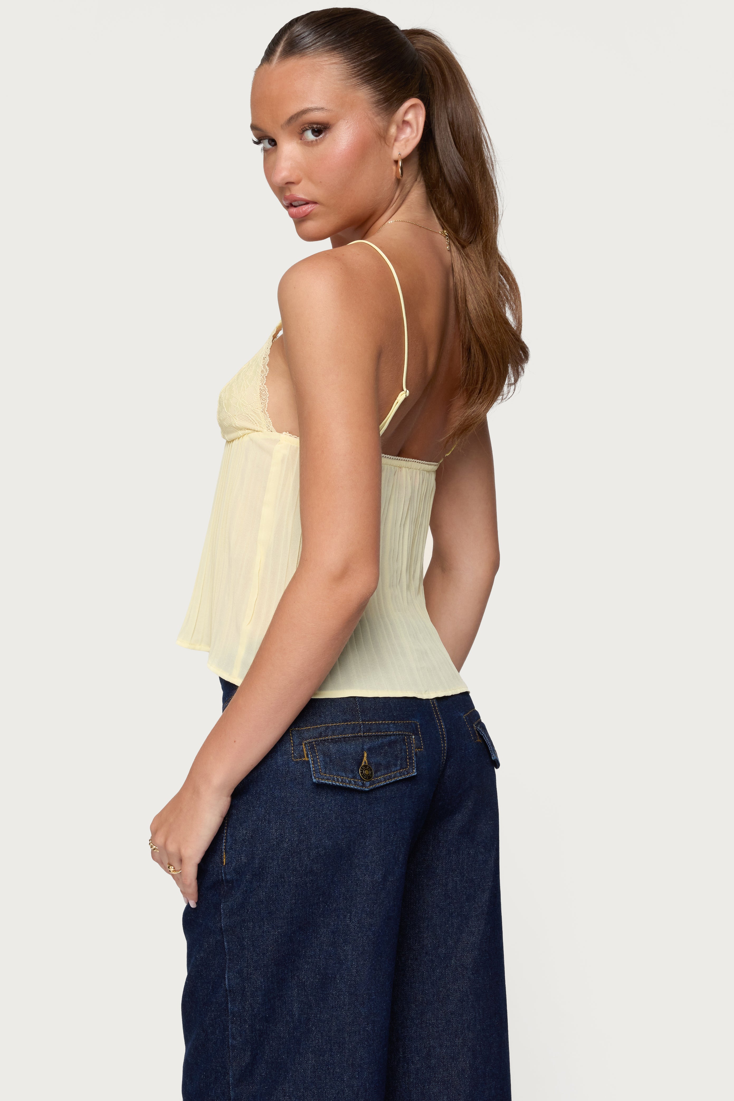Rhian Lacey Pleated Babydoll Top - YELLOW