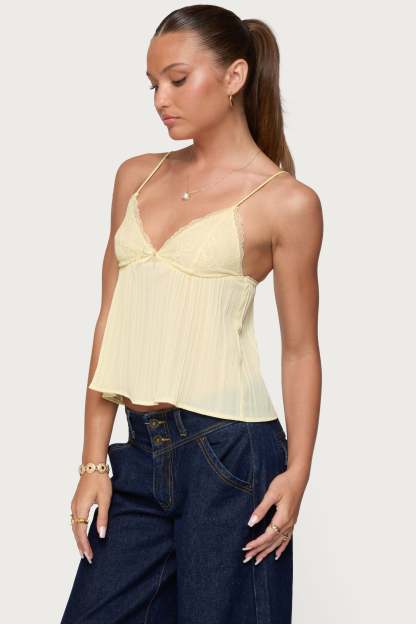 Rhian Lacey Pleated Babydoll Top - YELLOW