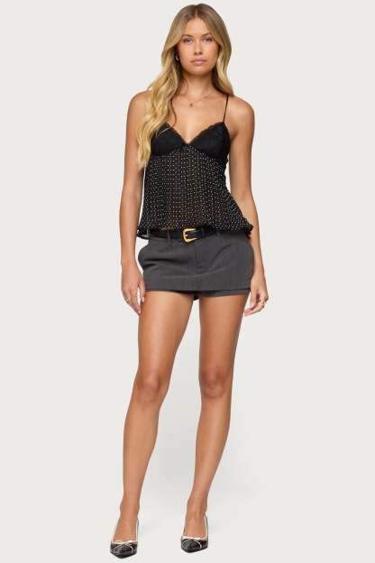 Rhian Lacey Pleated Babydoll Top - BLACK