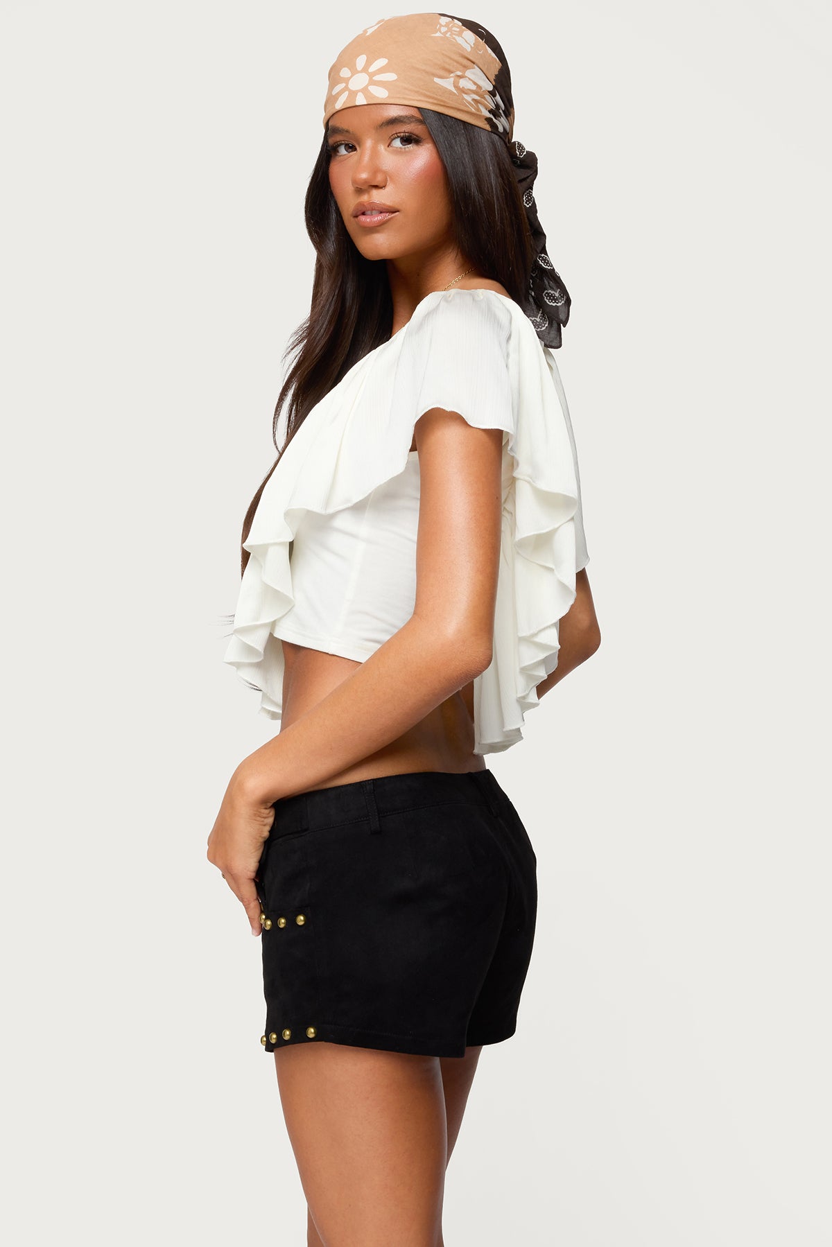 Deena Ruffled V Neck Top - CREAM