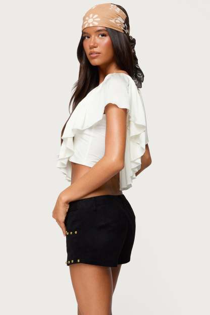 Deena Ruffled V Neck Top - CREAM