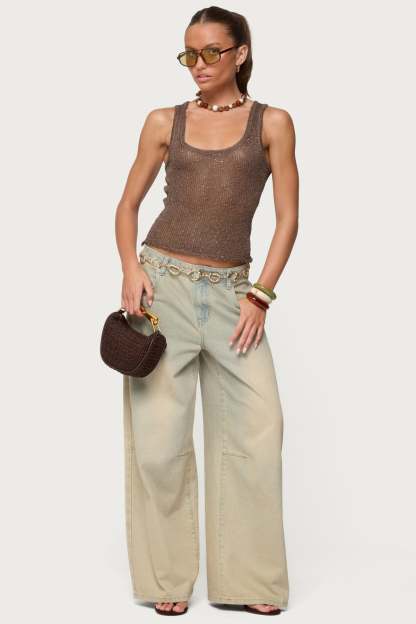 Eleora Sequin Knit Tank Top - BROWN