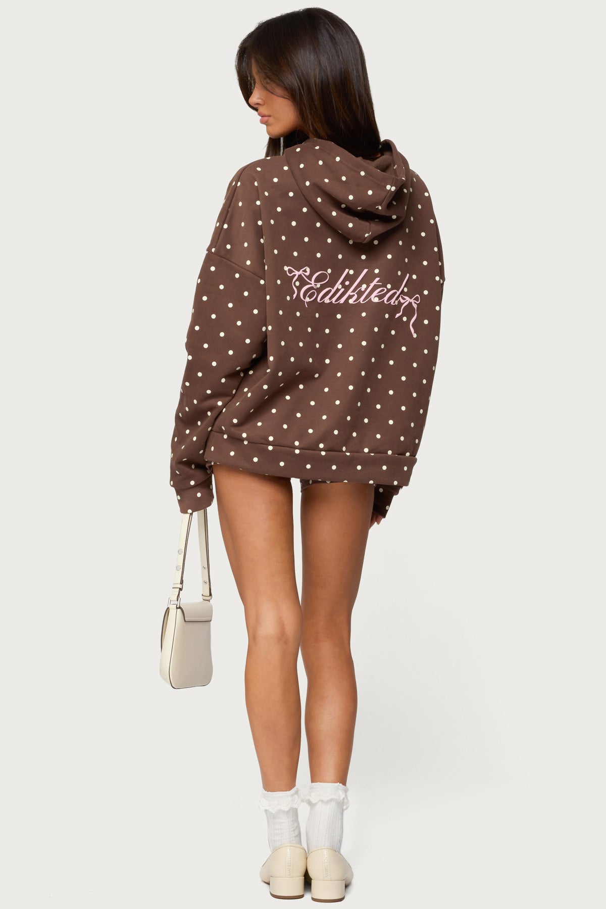 Chelsie Polka Dot Hoodie - BROWN