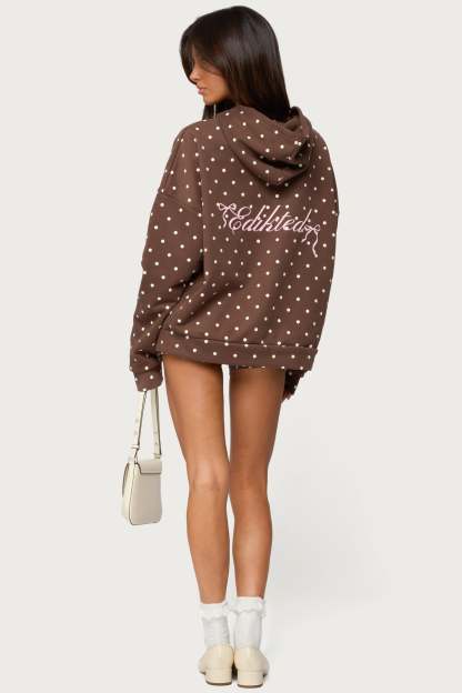 Chelsie Polka Dot Hoodie - BROWN