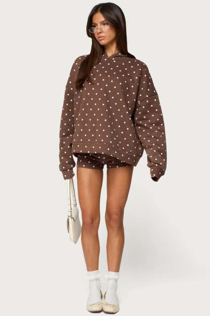 Chelsie Polka Dot Hoodie - BROWN