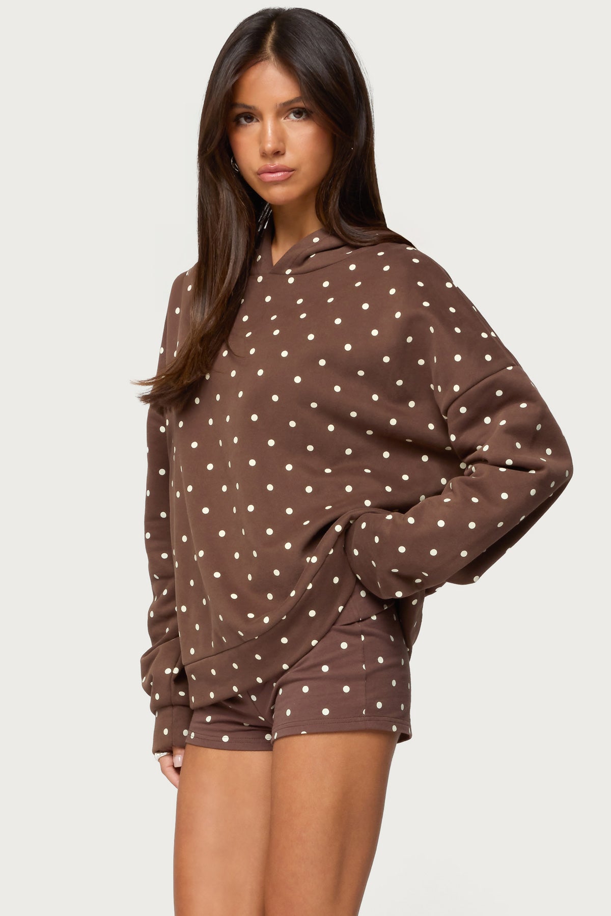 Chelsie Polka Dot Hoodie - BROWN
