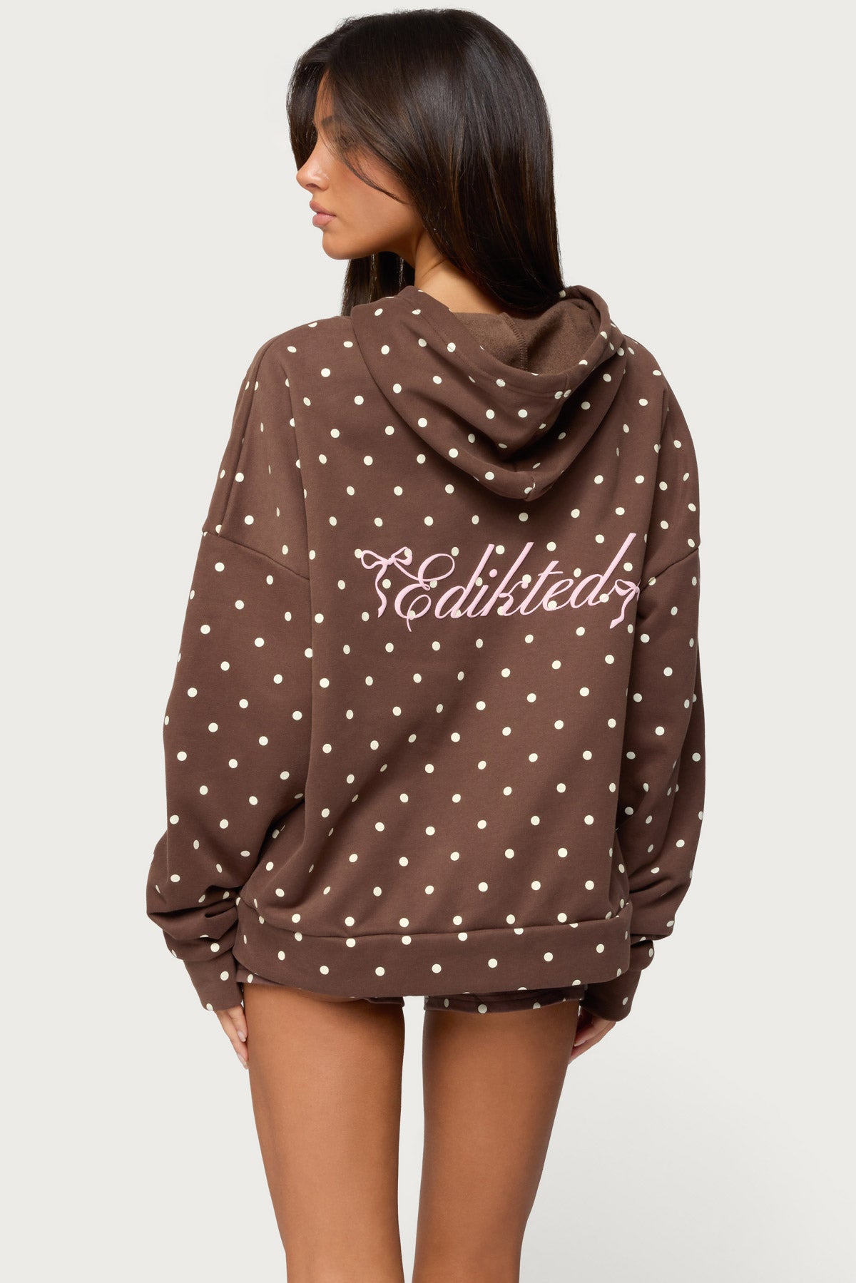 Chelsie Polka Dot Hoodie - BROWN