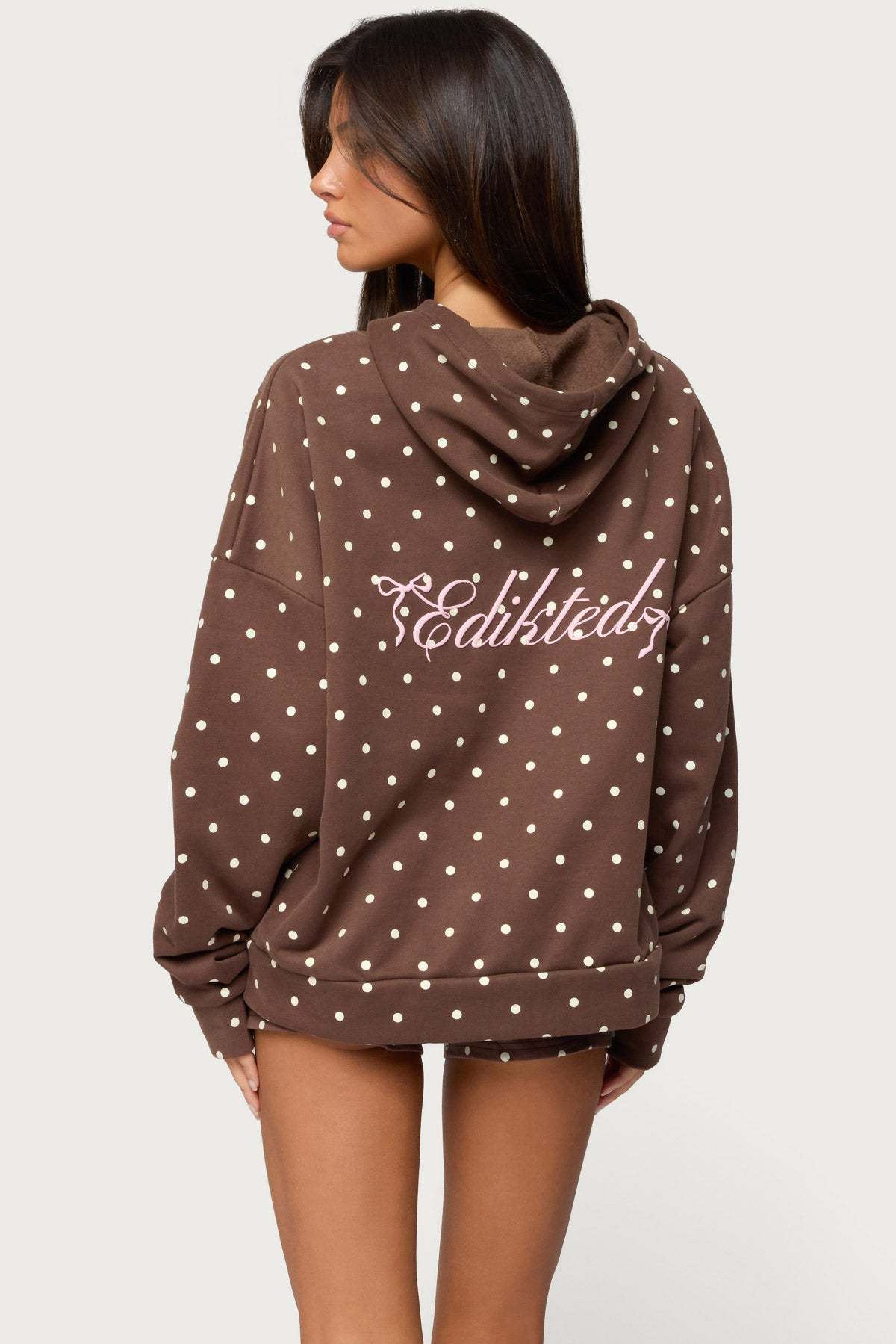 Chelsie Polka Dot Hoodie - BROWN