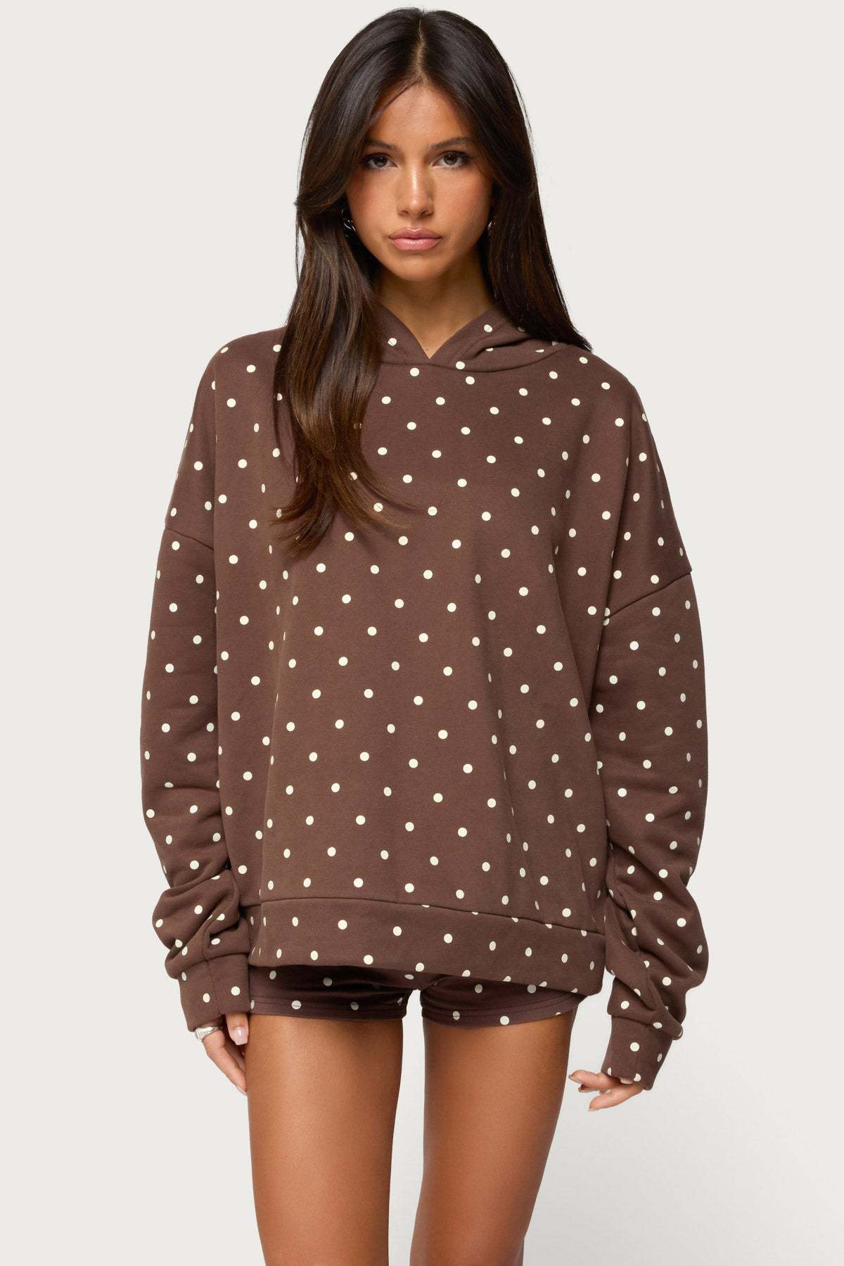Chelsie Polka Dot Hoodie - BROWN