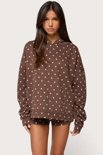 Chelsie Polka Dot Hoodie - BROWN