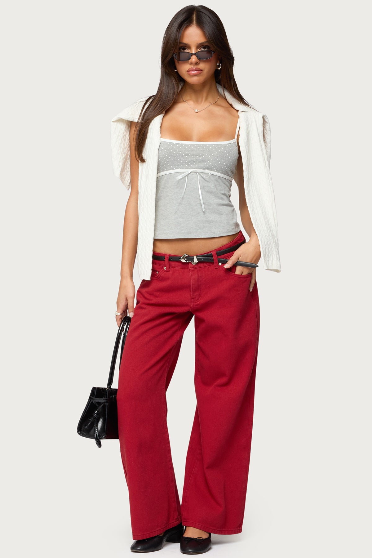 Petite Roman Low Rise Baggy Jeans - BURGUNDY