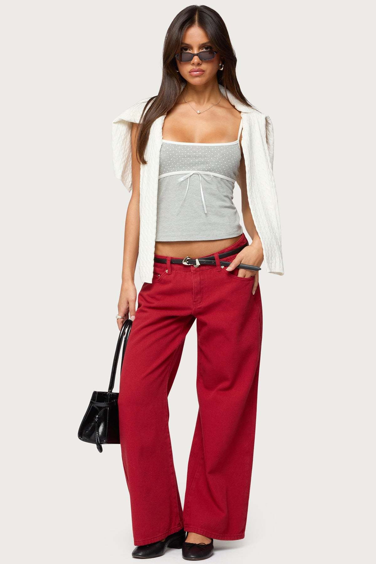 Petite Roman Low Rise Baggy Jeans - BURGUNDY
