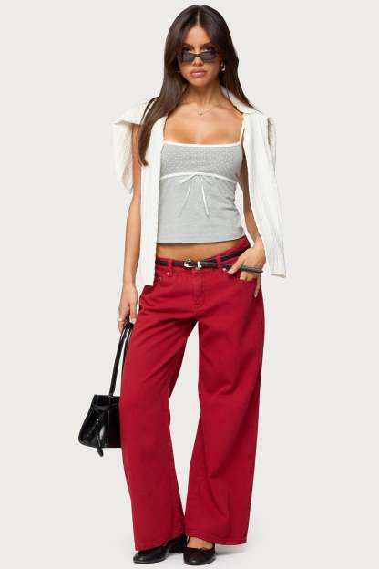 Petite Roman Low Rise Baggy Jeans - BURGUNDY