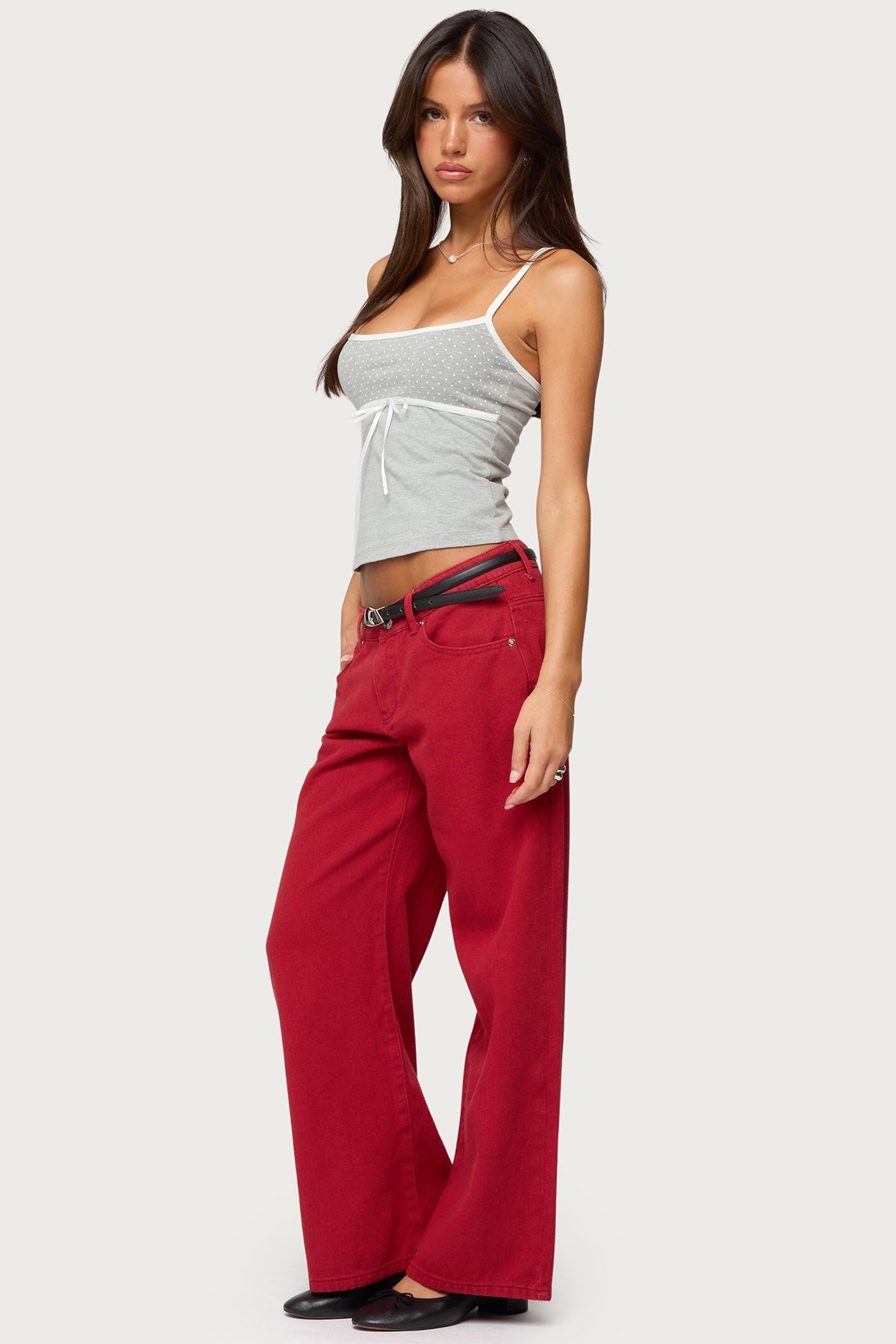 Petite Roman Low Rise Baggy Jeans - BURGUNDY