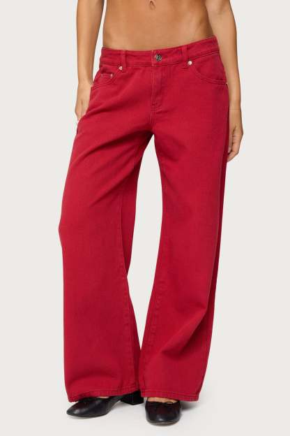 Petite Roman Low Rise Baggy Jeans - BURGUNDY