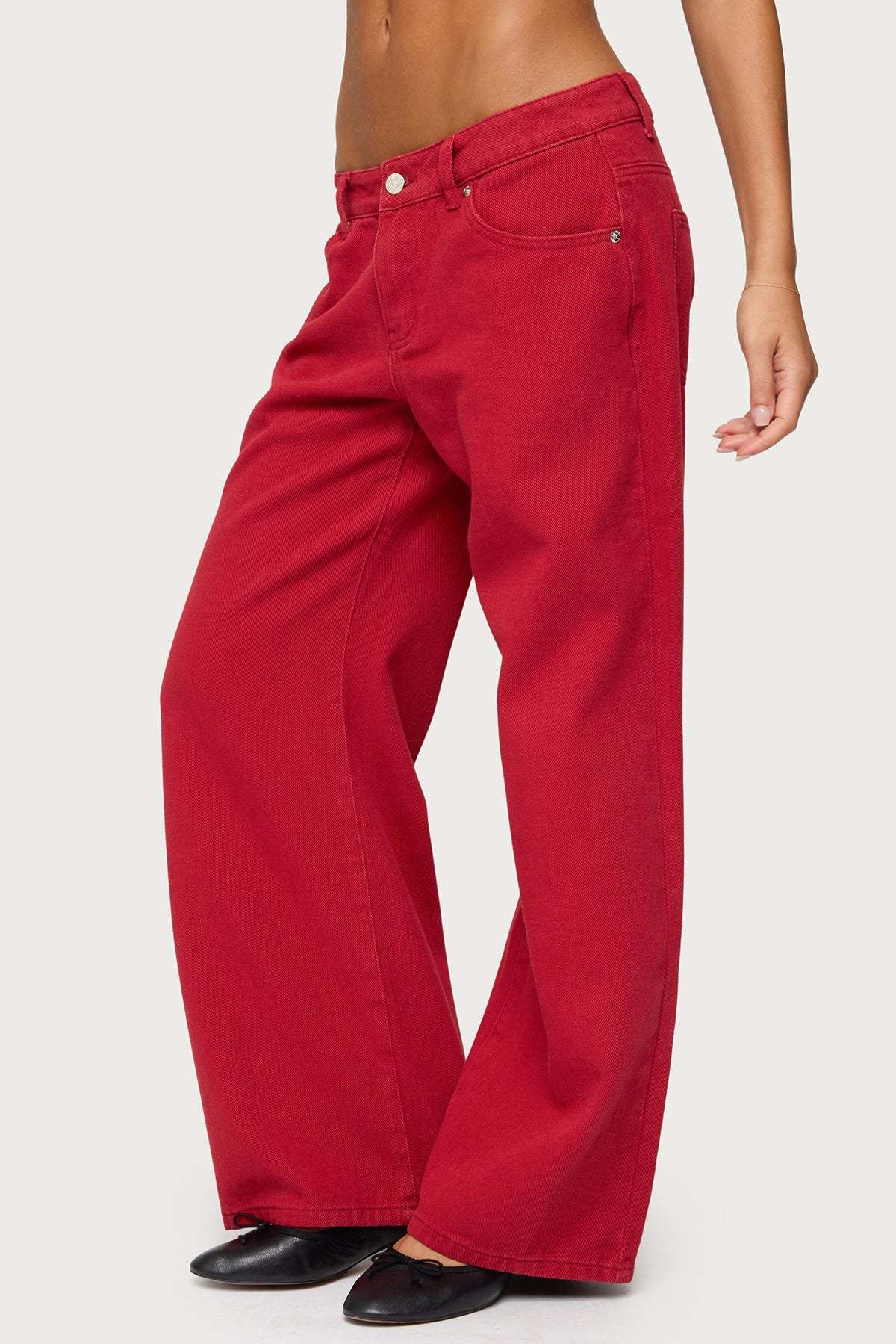 Petite Roman Low Rise Baggy Jeans - BURGUNDY