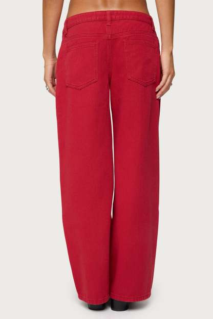 Petite Roman Low Rise Baggy Jeans - BURGUNDY