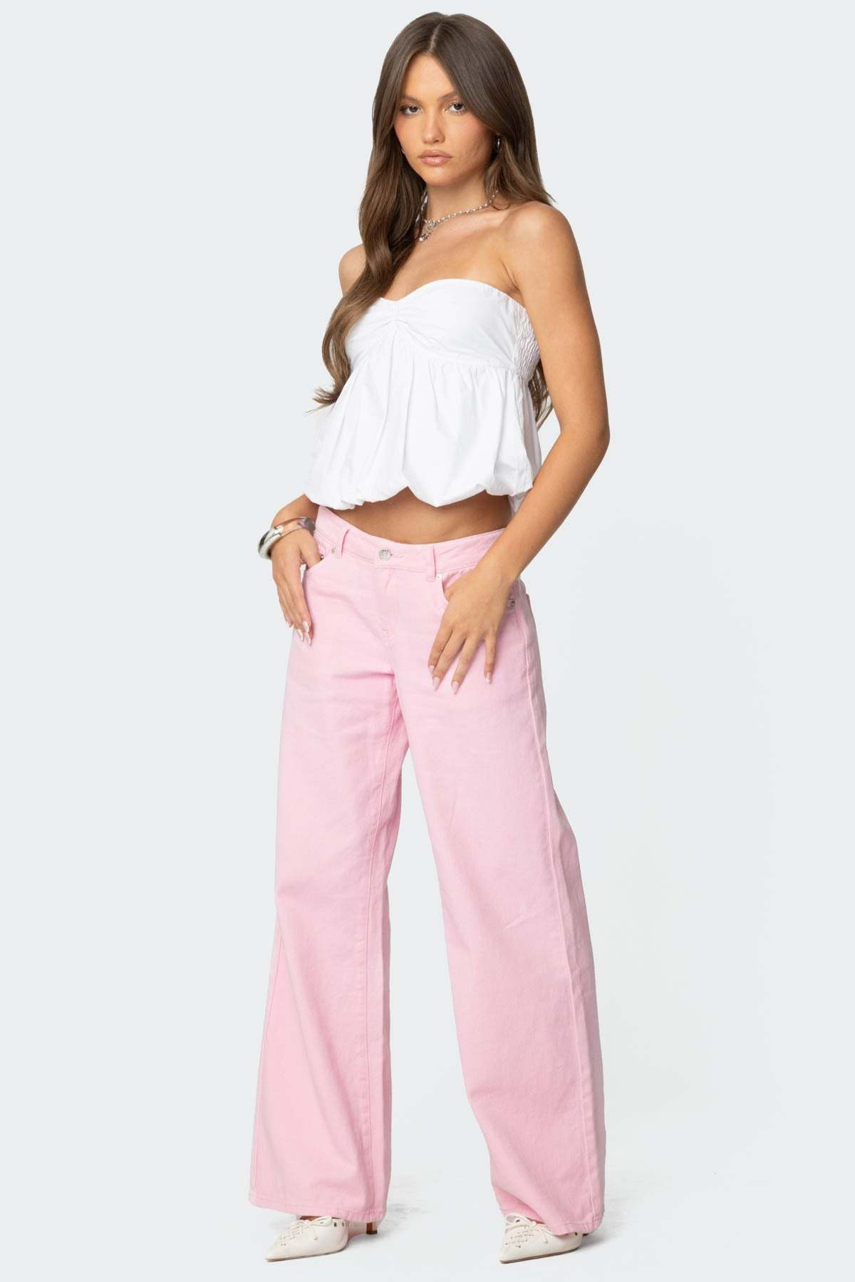 Roman Low Rise Baggy Jeans - PINK