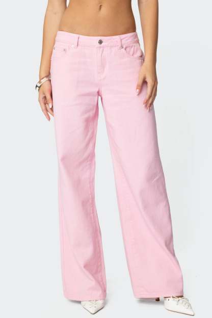 Roman Low Rise Baggy Jeans - PINK