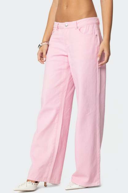 Roman Low Rise Baggy Jeans - PINK