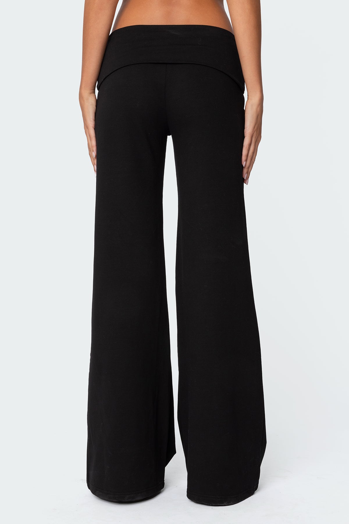 Wide Leg Foldover Pants - BLACK
