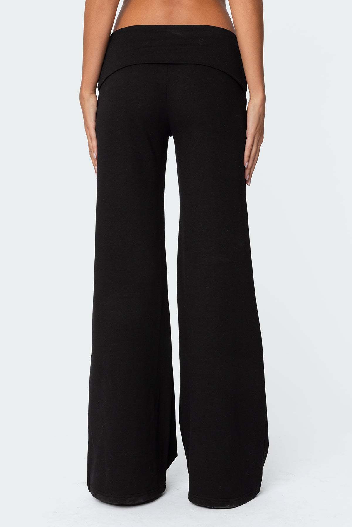 Wide Leg Foldover Pants - BLACK