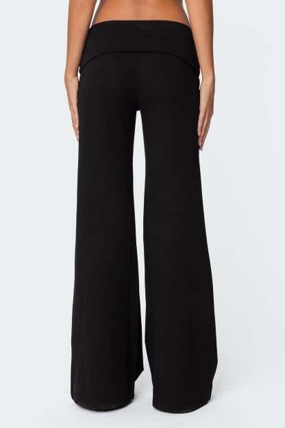 Wide Leg Foldover Pants - BLACK