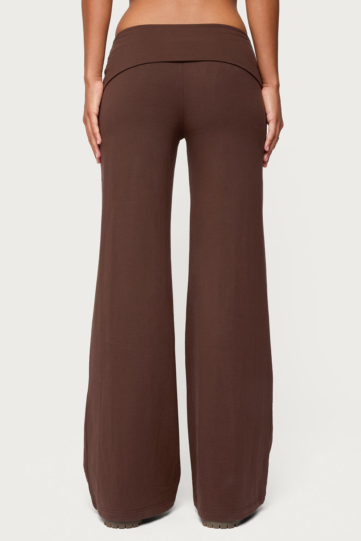 Wide Leg Foldover Pants - BROWN