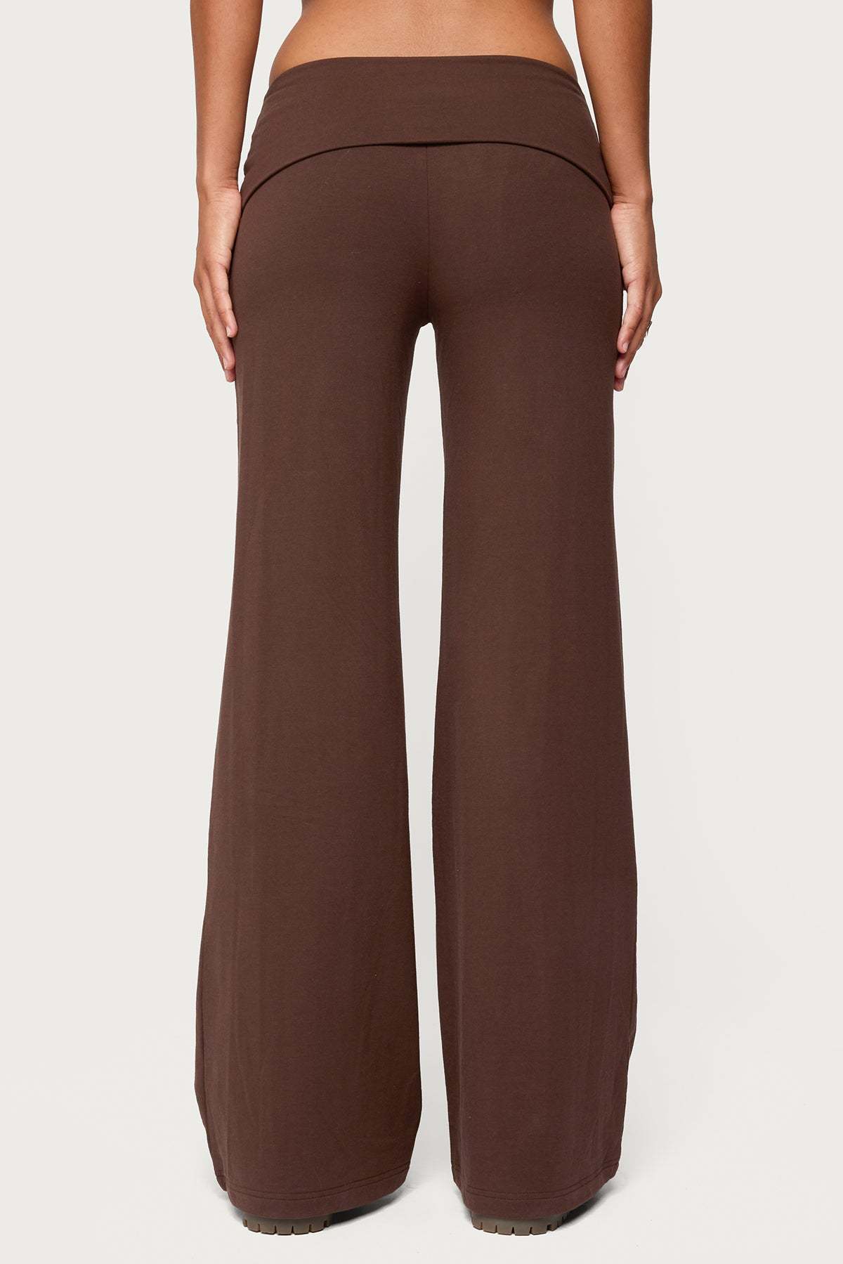Wide Leg Foldover Pants - BROWN