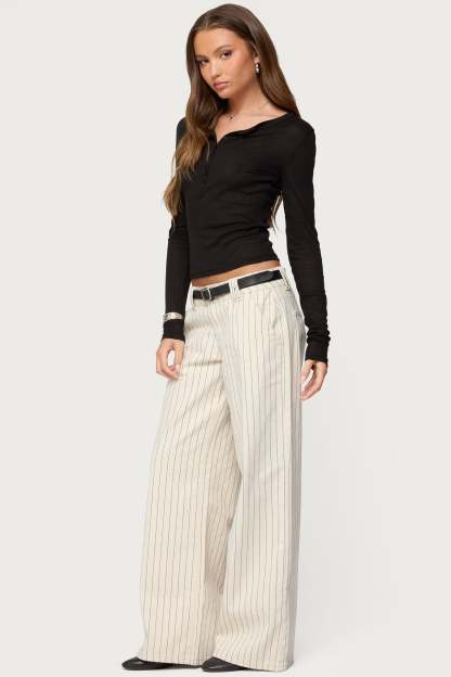 Cory Striped Low Rise Baggy Jeans - CREAM