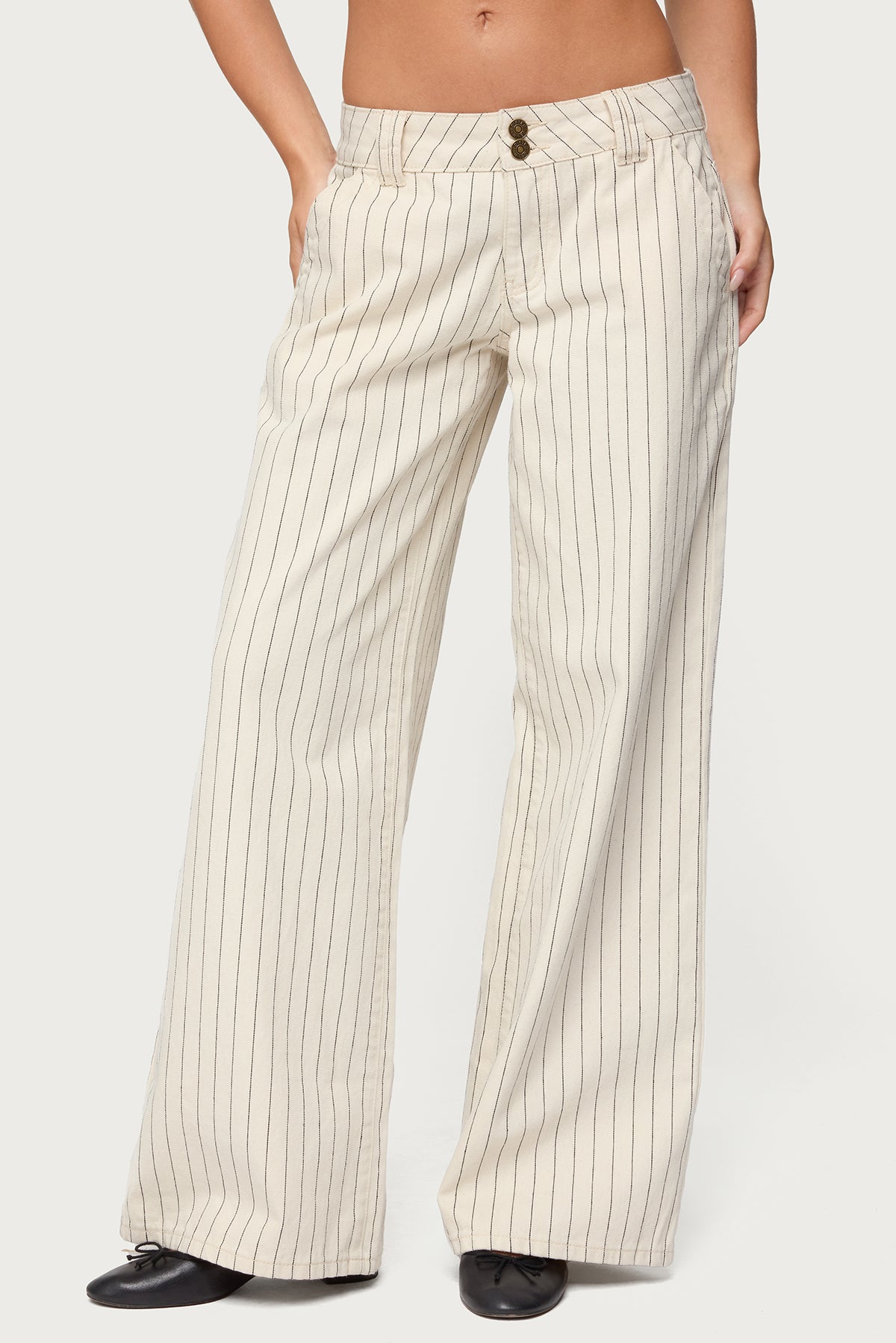 Cory Striped Low Rise Baggy Jeans - CREAM