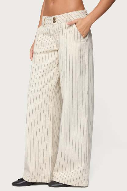 Cory Striped Low Rise Baggy Jeans - CREAM