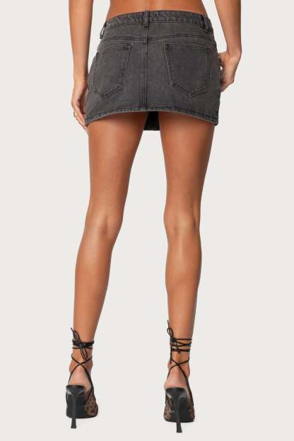 Chiara Denim Micro Skirt - BLACK WASHED