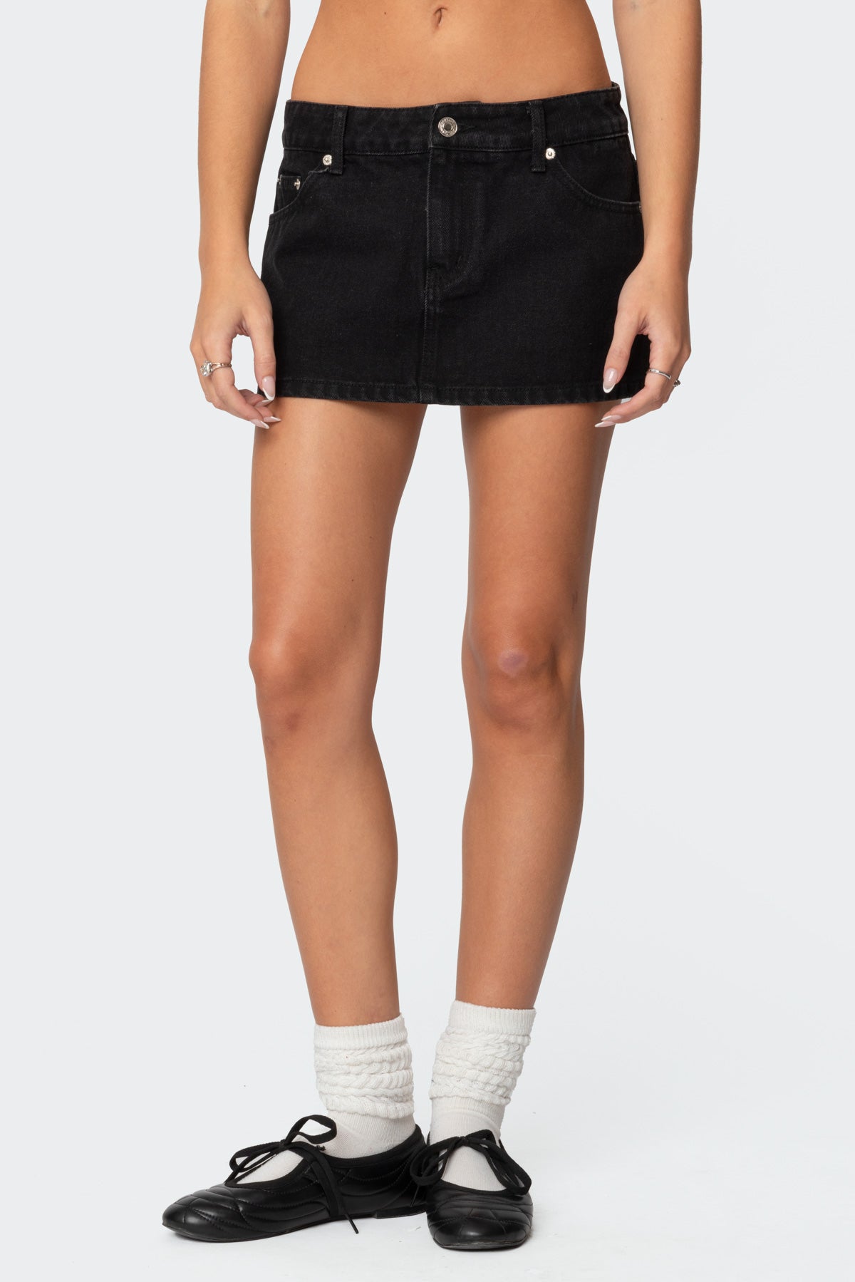 Spencer Low Rise Denim Micro Skirt - BLACK WASHED