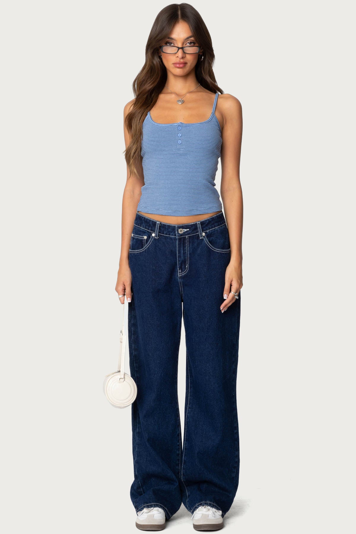 Striped Henley Tank Top - BLUE