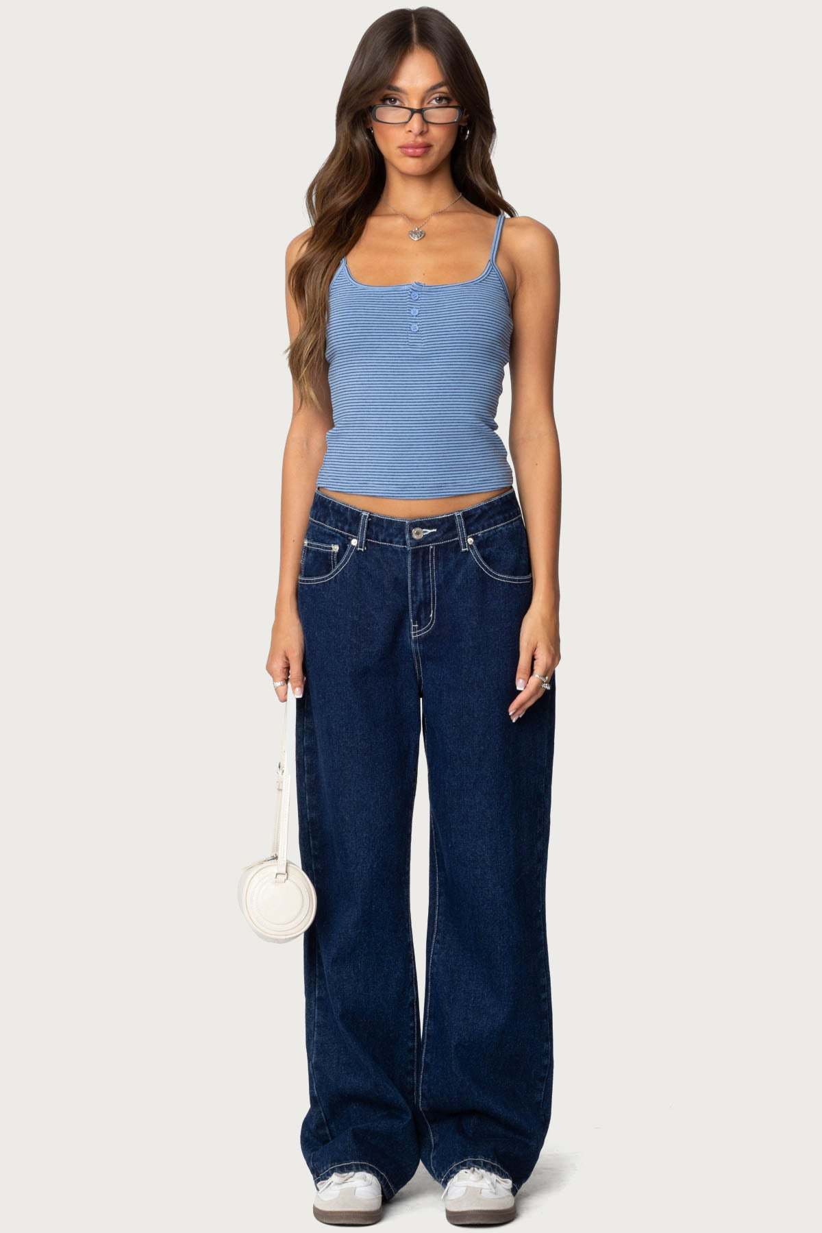 Striped Henley Tank Top - BLUE