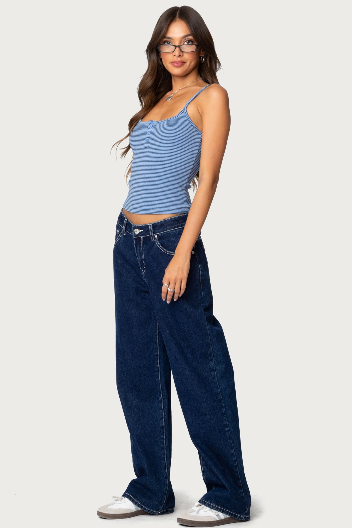 Striped Henley Tank Top - BLUE