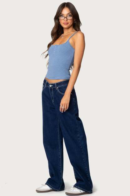 Striped Henley Tank Top - BLUE
