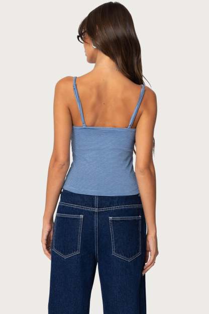 Striped Henley Tank Top - BLUE