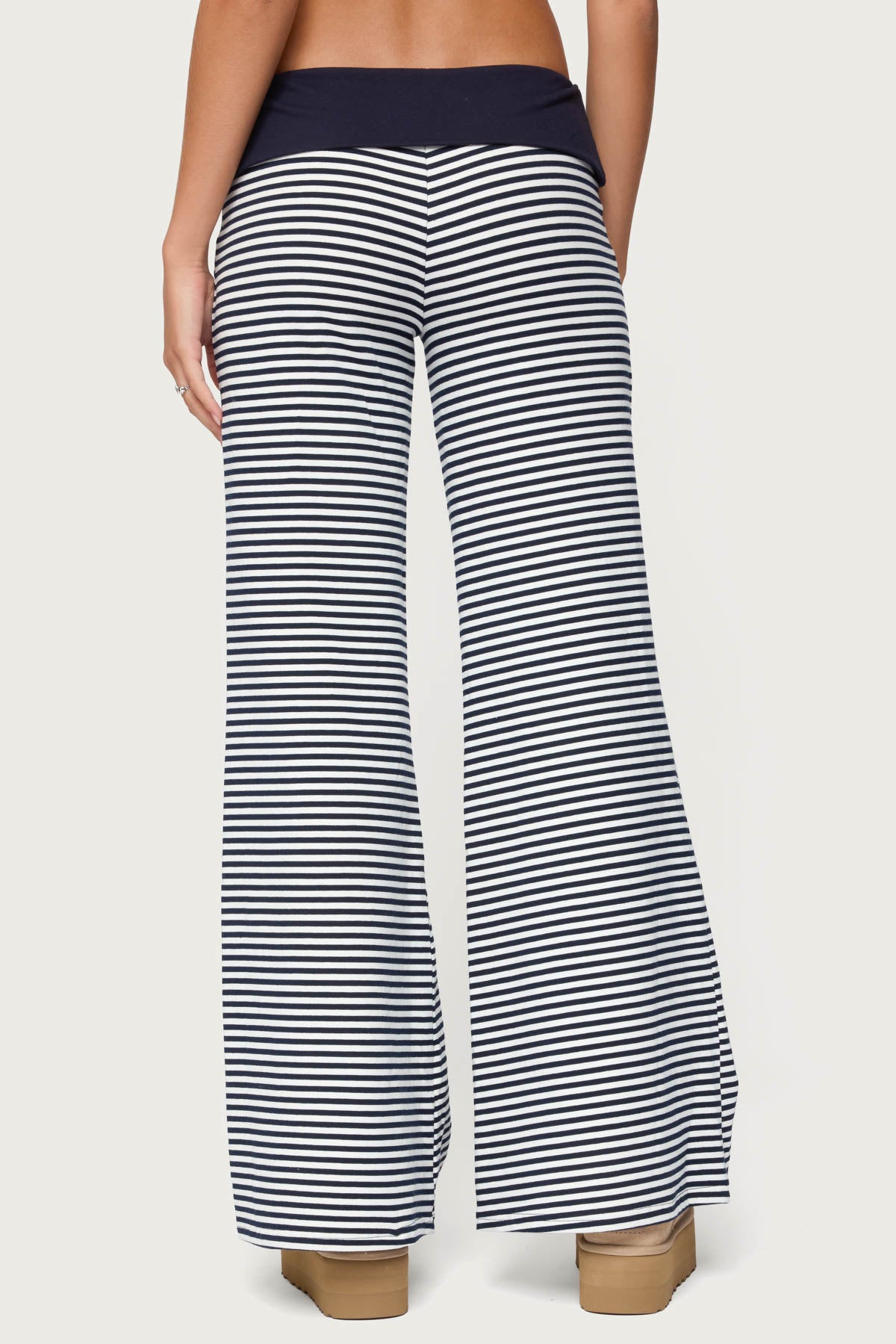 Meggy Striped Foldover Pants - NAVY-AND-WHITE