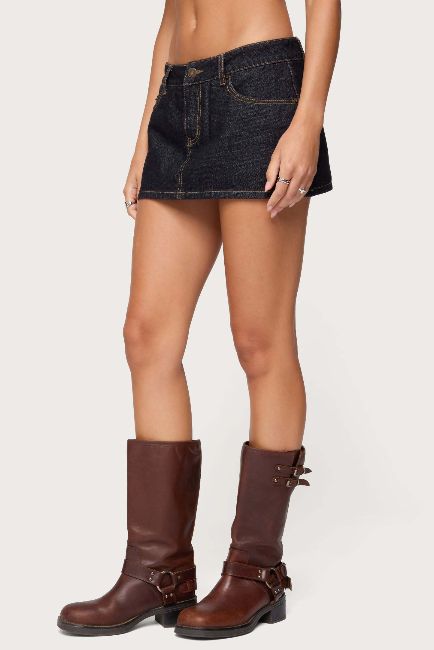 Camelia Denim Mini Skort - INDIGO-BLUE-RAW-WASHED