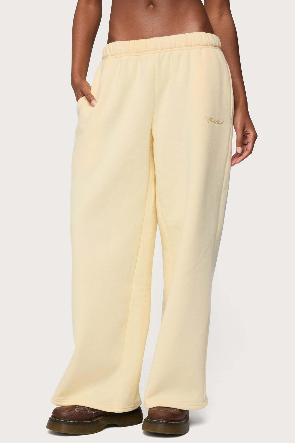 Basic Girl Wide Leg Edikted Sweatpants - YELLOW