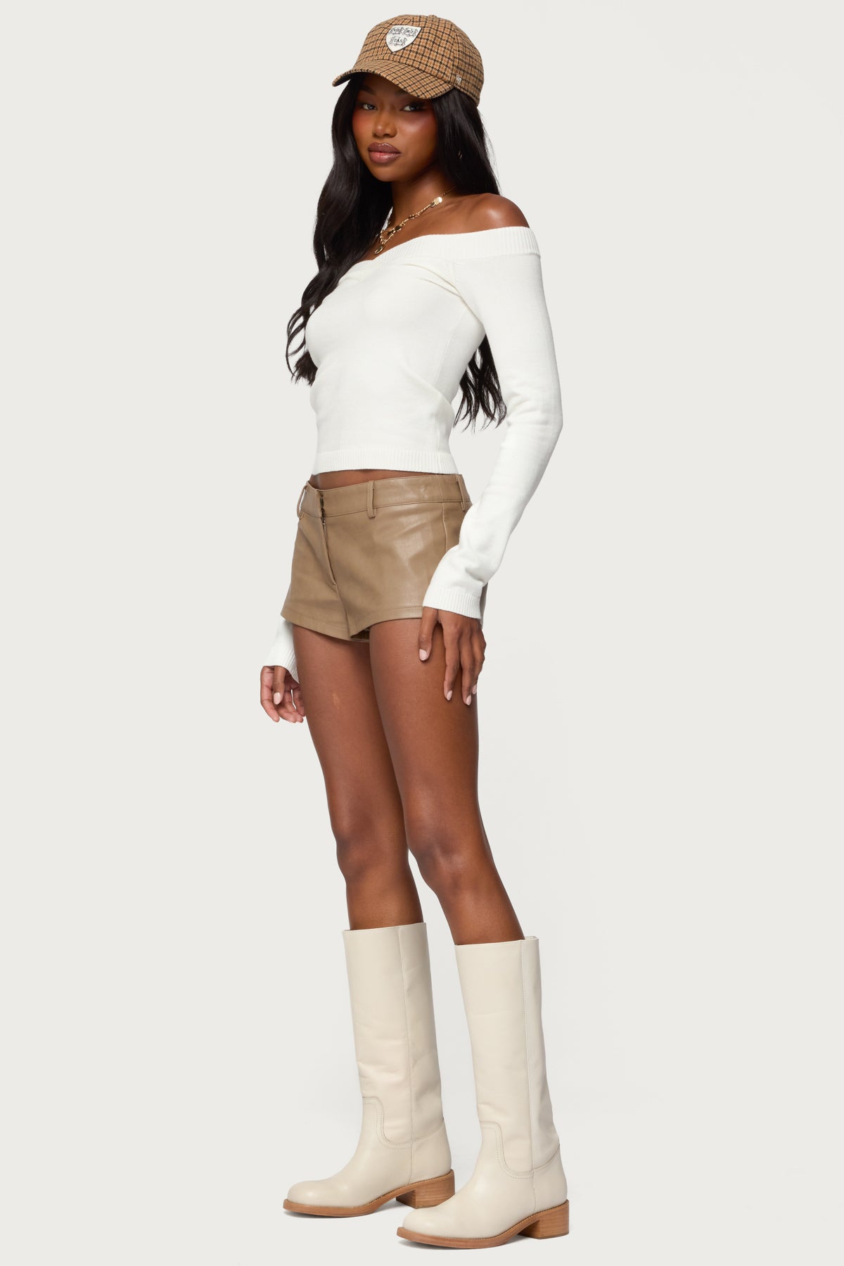 Melaney Faux Leather Micro Shorts - BROWN