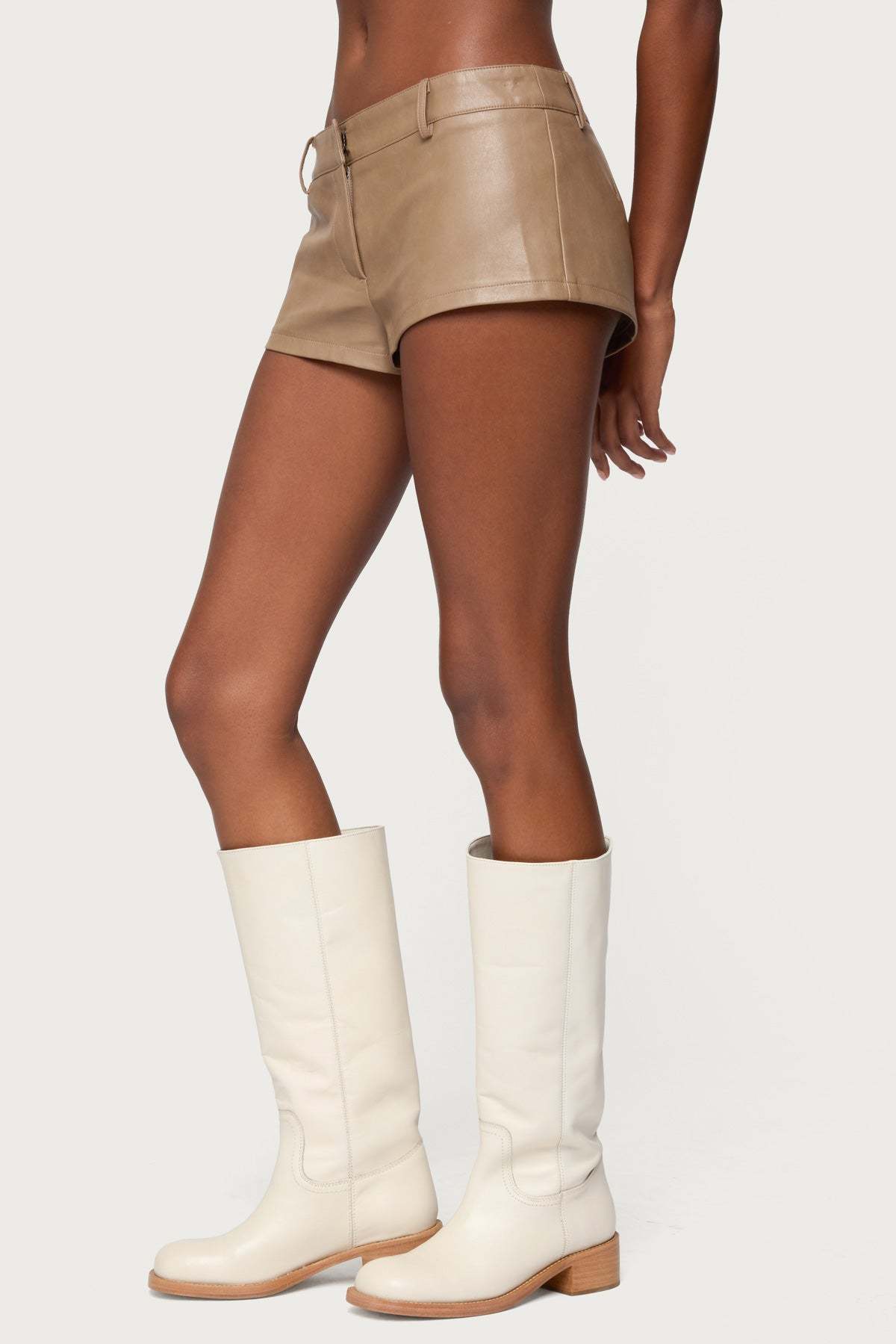 Melaney Faux Leather Micro Shorts - BROWN