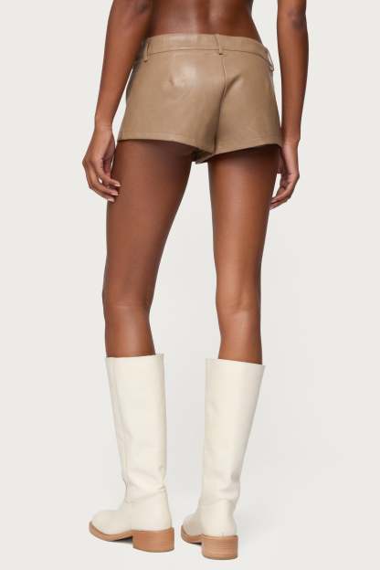 Melaney Faux Leather Micro Shorts - BROWN