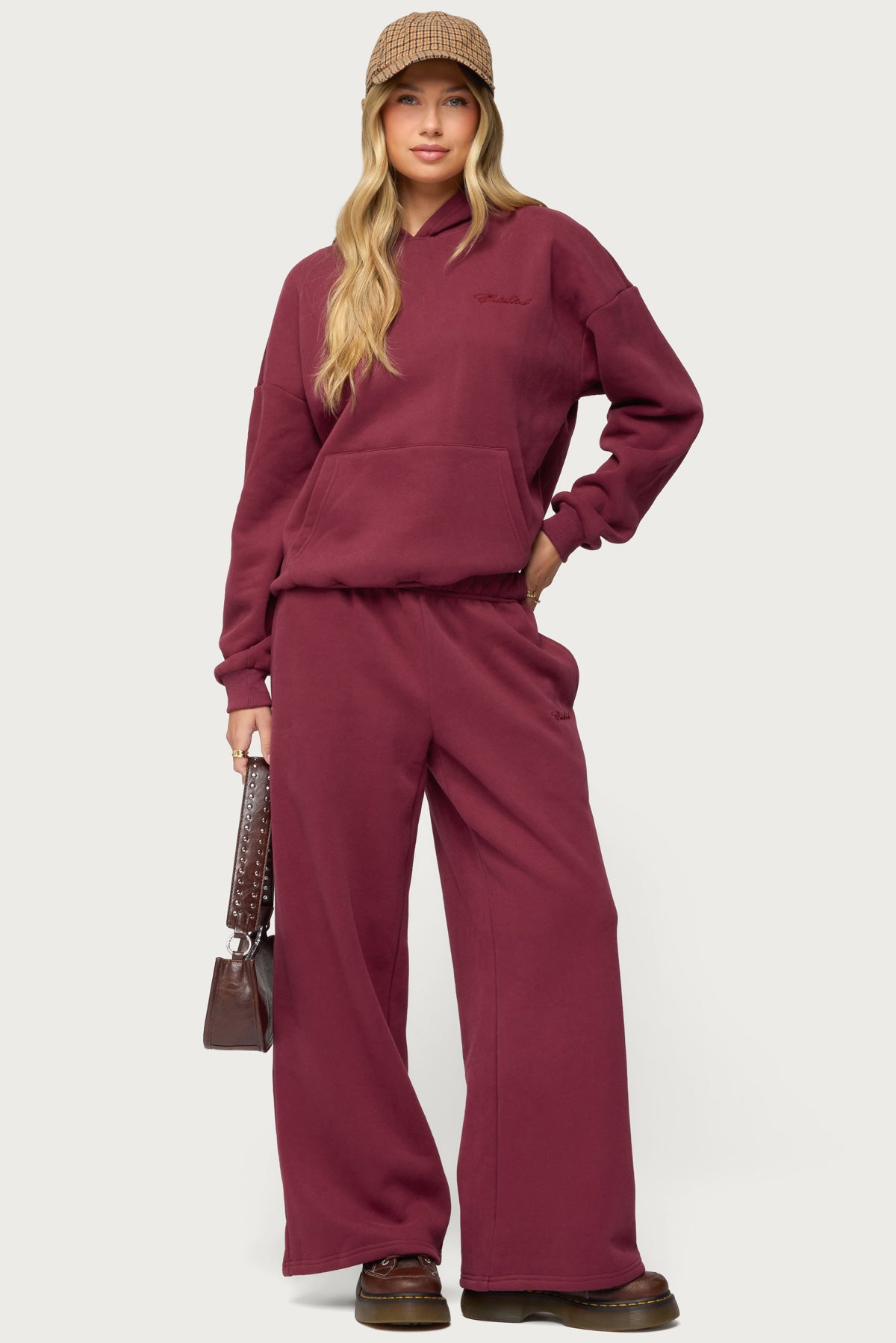 Basic Girl Wide Leg Edikted Sweatpants - BURGUNDY
