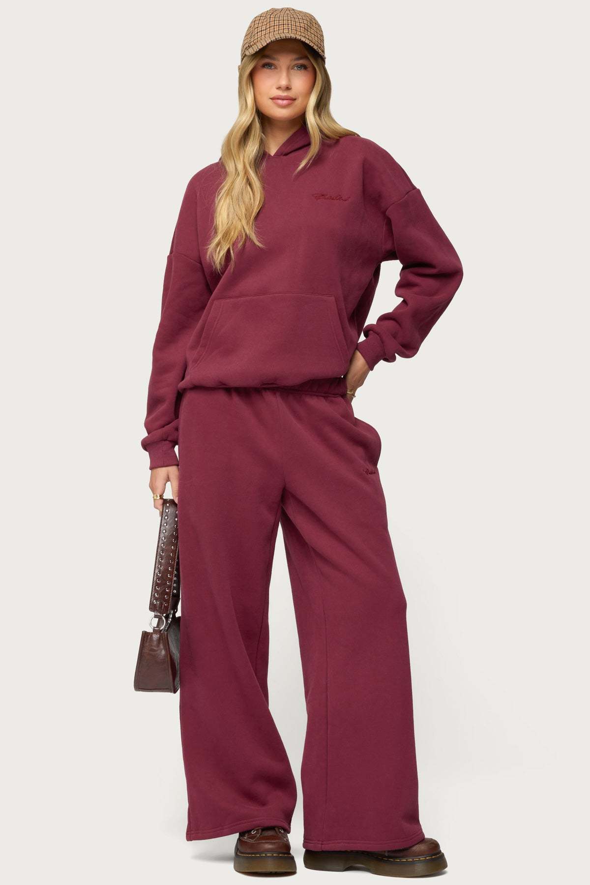 Basic Girl Wide Leg Edikted Sweatpants - BURGUNDY