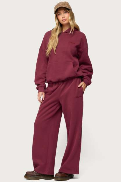 Basic Girl Wide Leg Edikted Sweatpants - BURGUNDY