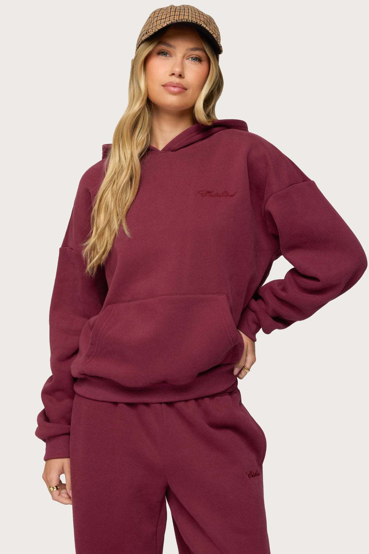 Basic Girl Oversized Edikted Hoodie - BURGUNDY