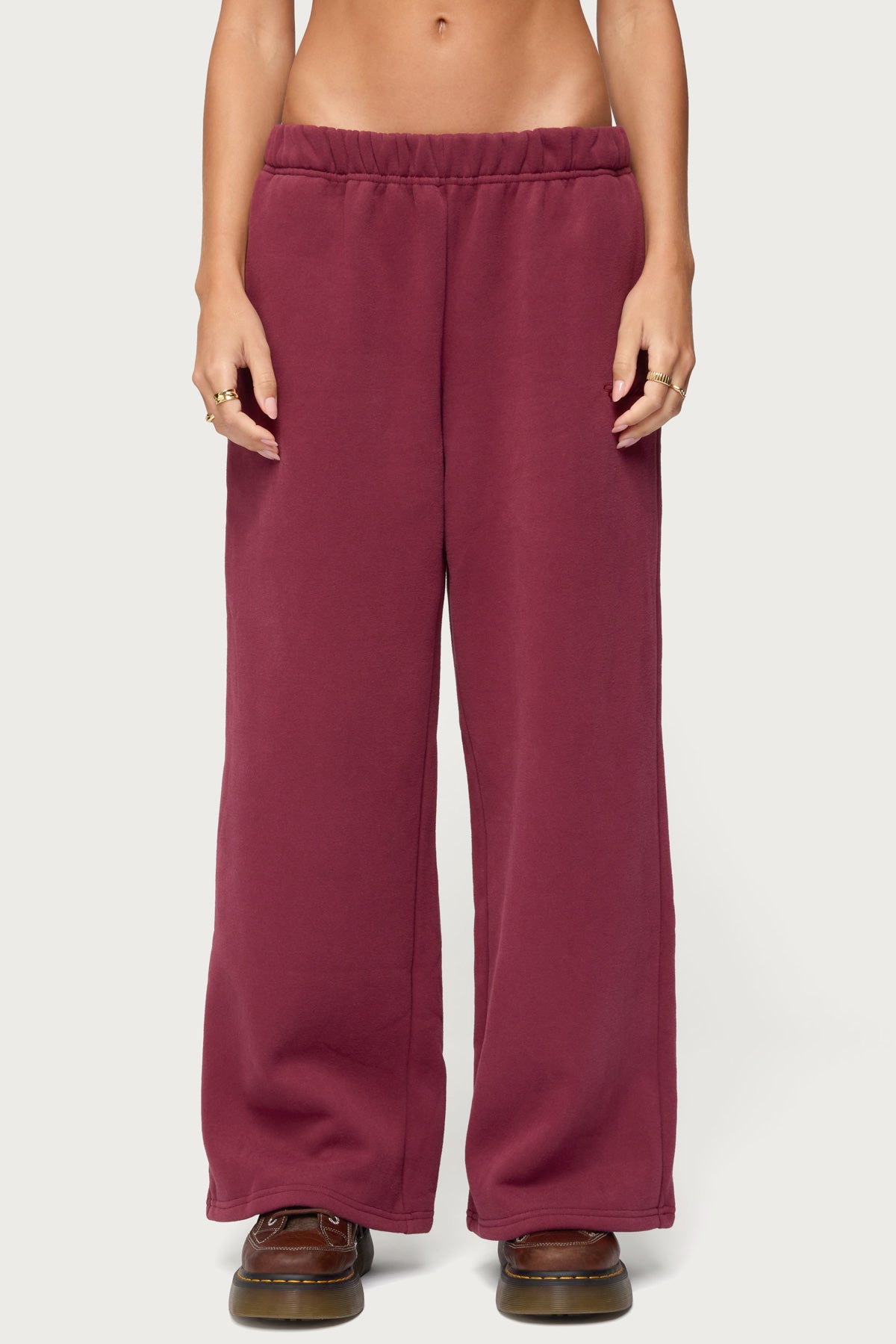Basic Girl Wide Leg Edikted Sweatpants - BURGUNDY